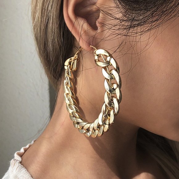💕Last one Urban Chic Golden Chain Hoops Earrings - Picture 5 of 14